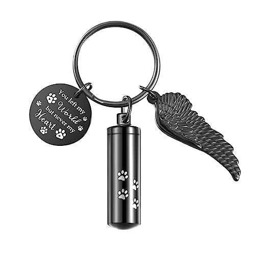 Cylinder Urn Keychain for Ashes Pet Cremation Keychain Dog Ash Necklace Cat Urn Necklace - color: Black