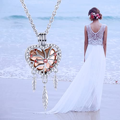 shajwo Dream Catcher Urn Necklace for Ashes - color: Rose Gold-Red