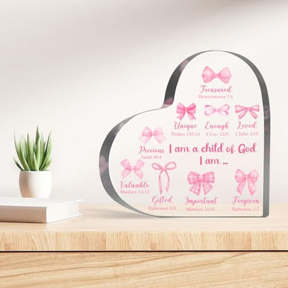 Inspirational Christian Gifts for Women Girls, Preppy Positive Quote Encouragement Pink Bow Plaque, Motivational Gifts for Friends Coworkers, Home Office Desk Sign Paperweight - style: Inspirational Pink Bow