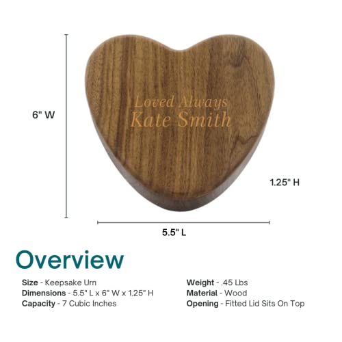 Custom Engraved Devoted Heart Walnut Keepsake Urn Box, Heart Shaped Wooden Box for Cremated Ashes or Mementos, Keepsake Sized Cremation Urn for Ashes