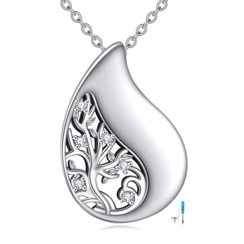 Teardrop Hourglass Urn Necklace for Ashes for Women Sterling Silver Cremation Jewelry Memorial Keepsake Urns Pendant Necklace for Urn Necklaces Ashes - color: Tree of Life Teardrop Urn Necklace 1