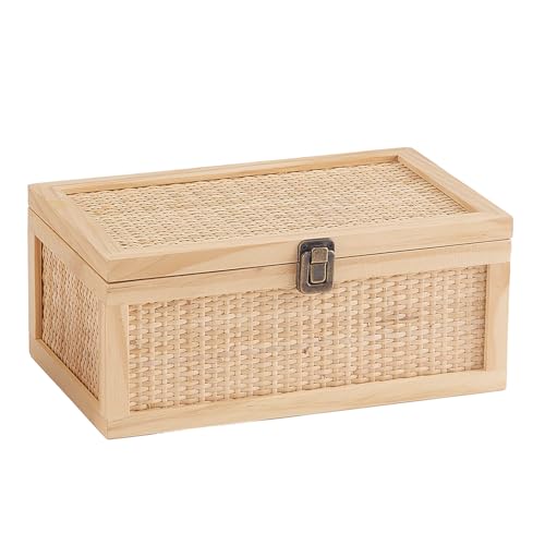 Keepsake Box with lids, Rattan Decorative Boxes, Boho Rustic Farmhouse Decorative Box, Memory Box for Keepsakes, Stackable Decorative Box for Shelf & Home Decor - color: Natural