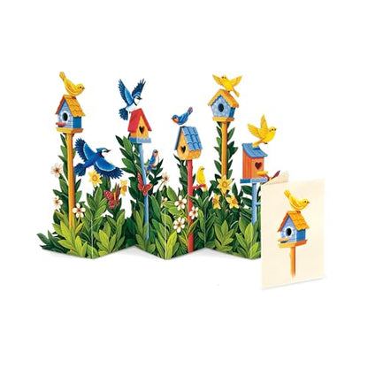 Freshcut Paper Pop Up Cards, Mini Birdhouse Garden, 9 Inch Life Sized Forever Flower Bouquet 3D Popup Greeting Card, Birthday Cards, Thank You Card, Blank Notecard & Envelope - color: Birdhouse Garden, size: Mini