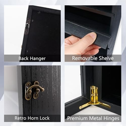 18x24 Wooden Shadow Box Frame with Removable Shelves Deep Display Case for Military Medals Keepsakes Black - color: Black, size: 18x24