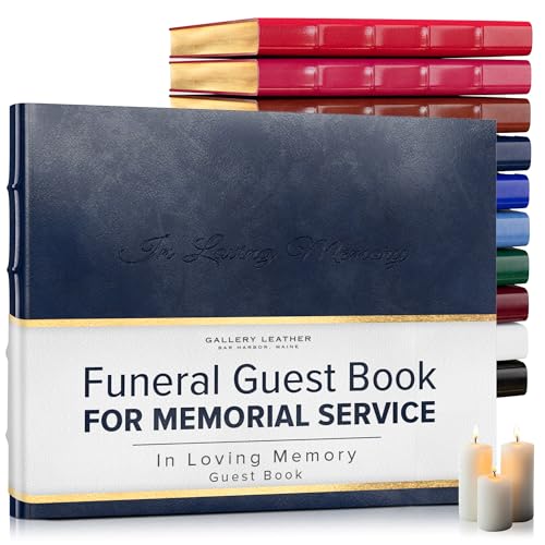 Gallery Leather Funeral Guest Book for Memorial Service and in Loving | Memory with 192 Lined Pages - Hardcover, Bound Leather Guest Sign in Book - 7 x 9 - Acadia Navy - color: Acadia Navy, style: In Loving Memory