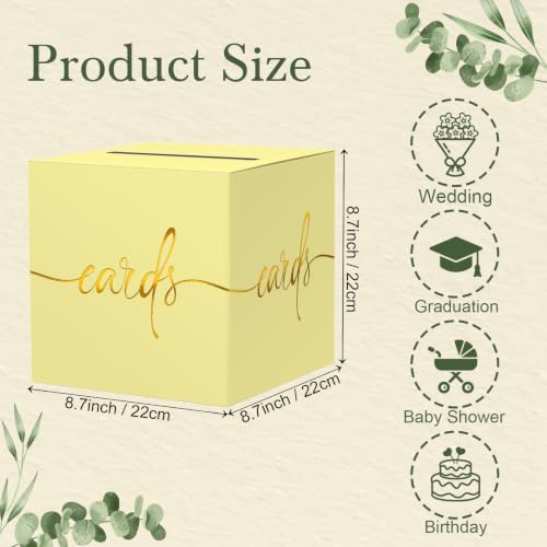 Light Yellow Card Box with Gold Foil Design, Paperboard 8.7" Gift Card Holder for Wedding Graduation Birthday Party Reception Retirement Anniversary Bridal & Baby Shower - color: Light Yellow Card Box with Gold Foil, size: 8.7×8.7×8.7Inch(1 Pack)