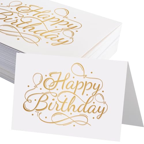 50 Pack 5x7 Happy Birthday Folded Cards, White Cardstock | 5x7 Folded, 200gsm Cardstock, Printable, for Invites, Greetings, Thank You Notes & Diy Crafts, Cards Only - color: Folded Cards-Happy Birthday, size: 5x7