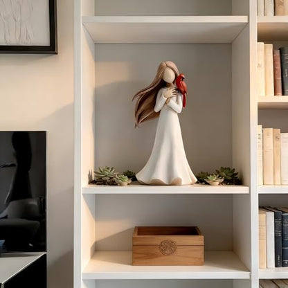 Memorial Angel Figurines with Red Cardinal, Hand-Painted Resin Angel Statue Sympathy Gift for Loss of Loved One, Bereavement Keepsake Angel Sculpture Gifts for Women, Mom, Sister, Friends
