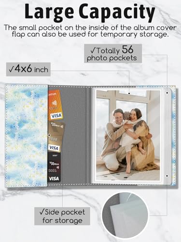 Photo Album 4x6, 56 Pockets Small Picture Book Blue Daisy Flower - color: Blue Daisy Flower