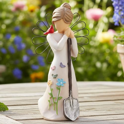 Gardening Gifts for Women-5.9"Unique Garden Angel Figurine | Birthday Housewarming Gifts for Mom Grandma Sister Friend,Sculpted Resin Angel Statues&Friendship Decor for Home - style: Shovel