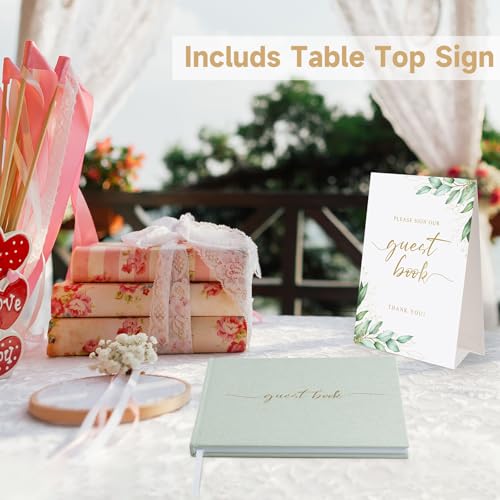 1DOT2 Linen Wedding Guest Book, Sage Green, No Year - color: Sage Green, size: No Year