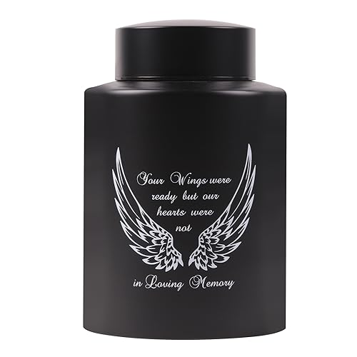 Medium Urns for Human Ashes Up to 60 Cubic Inches Medium Sized Urns for Ashes Adult Male Female Keepsake Cremation Urns for Ashes Stainless Steel (Angel Wings, Black) - color: Black