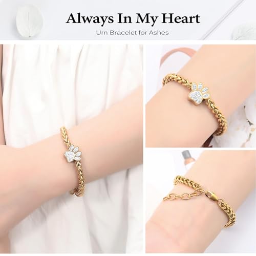 zeqingjw Urn Bracelet for Pets Ashes Pet Cremation Jewelry Stainless Steel Paw Print Pet Memorial Bracelet Pet/Dog's/Cat's Ashes Keepsake for Women Men - color: Customize