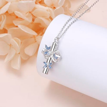 DAOCHONG Butterfly Cross Urn Necklace Memorial Cremation Jewelry - style: Blue Butterfly Urn Necklaces