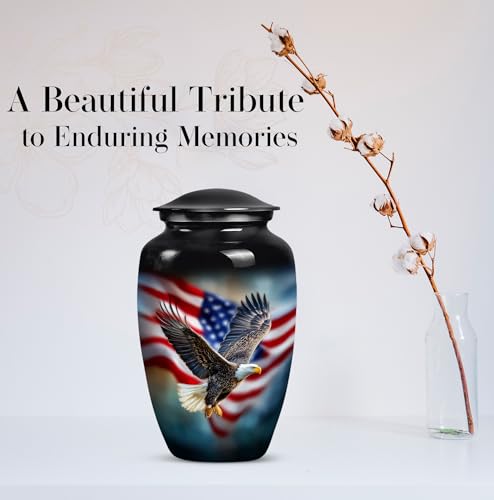 American Flag with Eagle Urn for Ashes Women -Patriotic Cremation Urns Men | Large Black Military Urns for Human Ashes Adult Man - Veteran Funeral Urn for 10 Inch and 200lbs - color: Patriotic Flying Eagle With American Flag