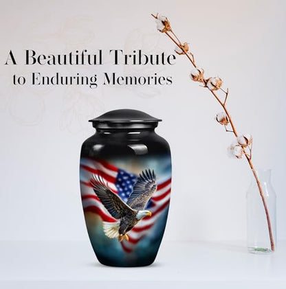 American Flag with Eagle Urn for Ashes Women -Patriotic Cremation Urns Men | Large Black Military Urns for Human Ashes Adult Man - Veteran Funeral Urn for 10 Inch and 200lbs - color: Patriotic Flying Eagle With American Flag