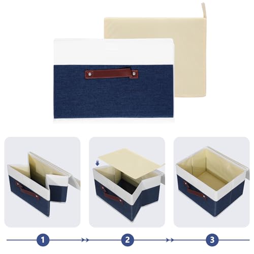 ANMINY Fabric Storage Box Bins with Lids, Blue White, 10"x8"x7" - color: Deep Blue White, size: Small (Pack of 1)