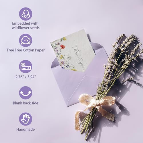 nulala 10Pack Mini Wildflower Seed Paper Cards,‘Thank You’Handmade Paper Cards Embedded Wildflower Seeds for Wedding Favors, Personalized Graduation Gifts(7 * 10cm) - color: Purple