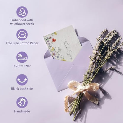nulala 10Pack Mini Wildflower Seed Paper Cards,‘Thank You’Handmade Paper Cards Embedded Wildflower Seeds for Wedding Favors, Personalized Graduation Gifts(7 * 10cm) - color: Purple