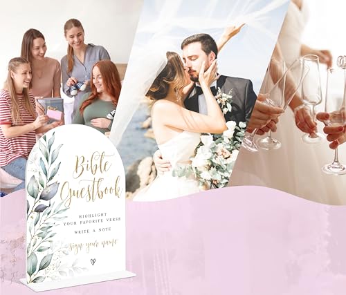 Acrylic Wedding Signs, Greenery Theme Bible Guestbook Sign, Wedding Reception Signage, Bridal Shower Table Decor with Stand, Engagement, Anniversary, Newlywed Events and Parties Supplies, 21 - color: Bible Guestbook Sign, 21