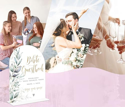 Acrylic Wedding Signs, Greenery Theme Bible Guestbook Sign, Wedding Reception Signage, Bridal Shower Table Decor with Stand, Engagement, Anniversary, Newlywed Events and Parties Supplies, 21 - color: Bible Guestbook Sign, 21