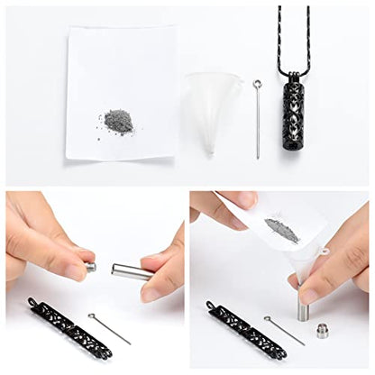 Imrsanl Cylinder Cremation Urn Necklace for Ashes of Loved One - color: Black Silver