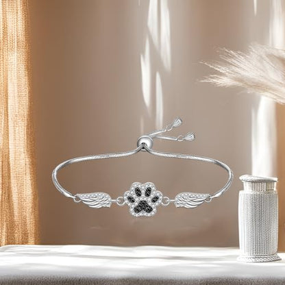 Fenthring Paw Print Bracelet S925 Sterling Silver Infinity Heart Puppy Cat Dog Memorial Mothers Day Bracelets for Women Jewelry Gifts - style: Paw Print-Angel Wing