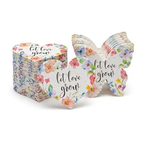 Combo Greeting Cards, 24 Floral Hearts & 24 Floral Butterflies | Writable Gifts for Baby Showers, Wedding Favors, Mom's Birthday Present, Decoration, Party Favors, DIY Crafts, & Life Events - color: Floral Printed Heart & Butterfly