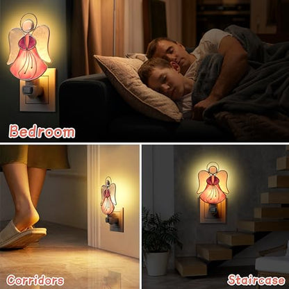 Stained Glass Pink Guardian Angel Night Lights Plug into Wall - color: Pink Angel
