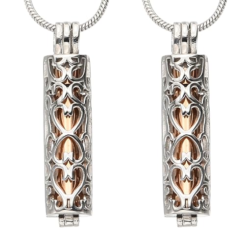 HARFINGTON Cylinder Urn Necklace, Hollow Cremation Jewelry Urn Necklace for Women Men Pet - color: Silver(Rose Gold)