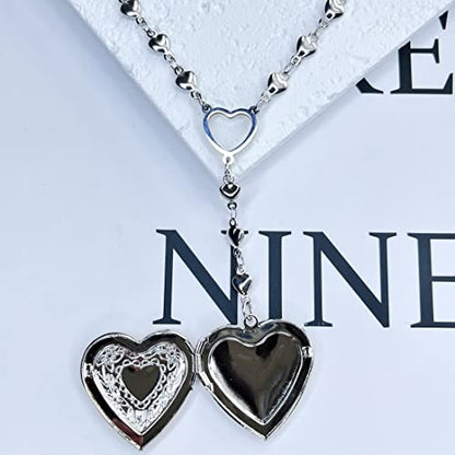 Personalized Heart Locket Necklace for Women Stainless Steel- Heart Necklace - color: silver
