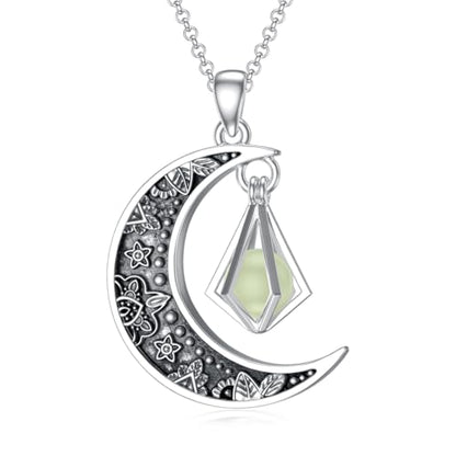 SOULMEET Cremation Jewelry for Ashes, Sterling Silver Urn Necklace for Ashes Women Men, Cherish Memories Cremation Jewelry to Keep Someone Near to You - color: Q2-Luminous Green Moon