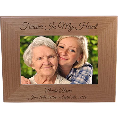 Forever In My Heart - Custom Personalized Laser Engraved Natural Alder Wood Memories Rest In Peace Picture Wooden Photo Hanging/Tabletop Memorial Remembrance Frame (5x7-inch Horizontal) - size: 5x7-inch Horizontal