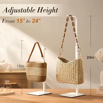 Adjustable Tabletop Purse & Banner Display Stand, White | Multi-use tabletop rack holds handbags, birthday banners, lanterns and wreaths for home, parties or retail. - color: White