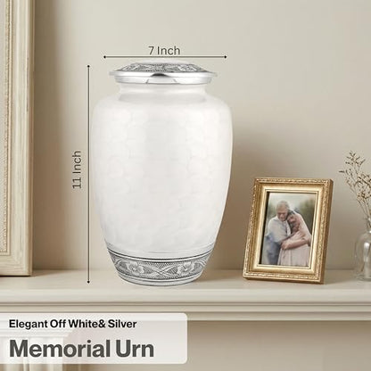 CLEENTABLE Large Cremation Urn for Human Ashes, Off White Silver - color: Off White, size: Pearl Crackle - 7x11"
