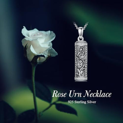 Rose & Daisy Urn Necklace - Sterling Silver Cremation Keepsake Memorial Jewelry - style: Rose