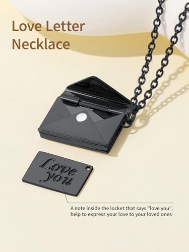 FindChic Locket Necklace for Women Custom Photo Memorial Gifts Multi-Shaped - color: Black-Envelope