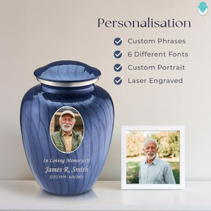 Geturns Embrace Adult Personalized Picture Cremation Urns for Human Ashes I Large Photo Pearl Cobalt Blue Funeral Urn for Men and Women I 200 lbs - color: Pearl Cobalt Blue