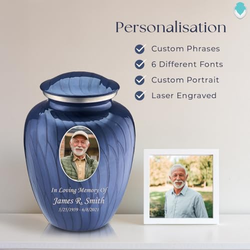 Geturns Embrace Adult Personalized Picture Cremation Urns for Human Ashes I Large Photo Pearl Cobalt Blue Funeral Urn for Men and Women I 200 lbs - color: Pearl Cobalt Blue