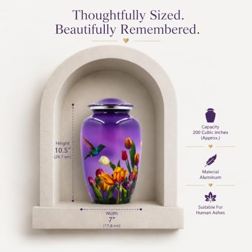 BOLD & DIVINE Purple Hummingbird Cremation Urn | Human Ashes Adult Memorial urn, Burial, Funeral Cremation Urns | 200 Cubic Inches (Large Adult) - size: Large