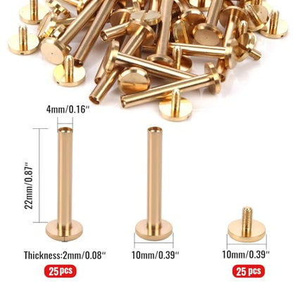 Chicago Binding Screws - 4mm x 22mm Binding Posts - 10mm Phillips Nut - Chicago Screw Binding Post Screw Kit for DIY Leather Decoration Scrapbook Photo Albums Bookbinding (Brass, 25 PCS) - size: 4mm x 22mm