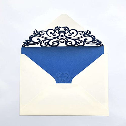 25PCS Royal Blue Laser Cut Wedding Invitations Cards with Envelopes,Blank pearl royal blue - color: pearl royal blue