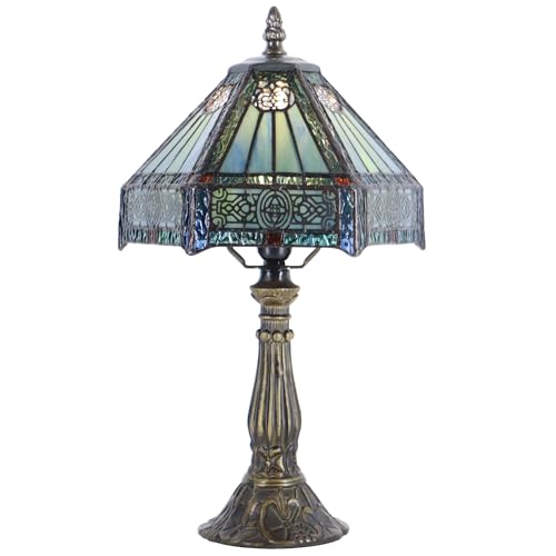 Tiffany Table Lamp Stained Glass Bedside Accent Light 8X8X14.5 inch | Mission Style Stained Glass Memory Sympathy Light Push Button Switch Vintage Resin Base Decor For Bedroom Living Room - color: Mission Style