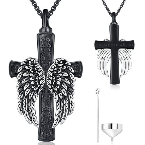 Aniu S925 Sterling Silver Urn Necklace Cremation Jewelry for Ashes - color: Black Cross - A