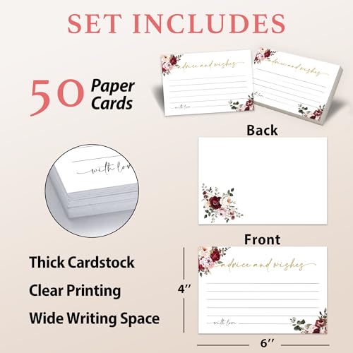 Advice and Wishes Cards – 50 Pcs Flowers Perfect for the Bride and Groom, Baby Shower, Bridal Shower, Wedding Shower, Graduation Party, Retirement Party, Anniversary -A08 - color: Flowers, size: Standard Cards