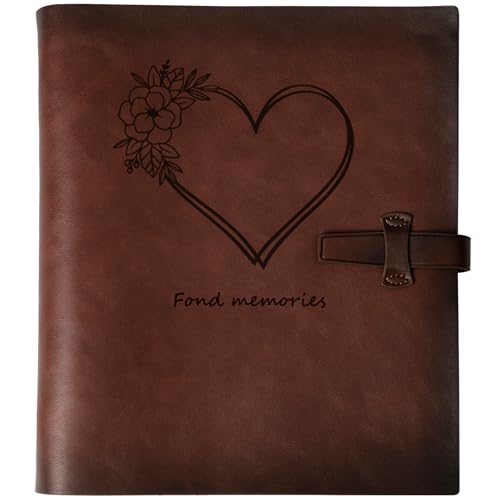 Photo Album 4x6 200 Photos, Genuine Leather Albums Page Refillable with 30 Pieces Writing Paper, Best Gift for Travel Wedding Kids Graduation Baby Picture Album Scrapbook - color: Coffee Love