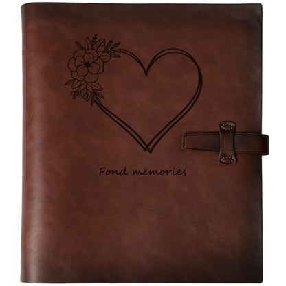 Photo Album 4x6 200 Photos, Genuine Leather Albums Page Refillable with 30 Pieces Writing Paper, Best Gift for Travel Wedding Kids Graduation Baby Picture Album Scrapbook - color: Coffee Love