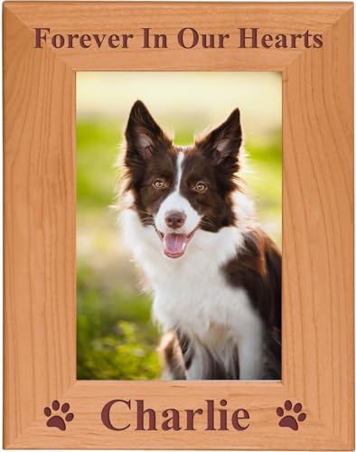 Forever in Our Hearts Custom Dog Memorial Wood Picture Frame (4x6 Vertical) - size: 4x6 inch Vertical