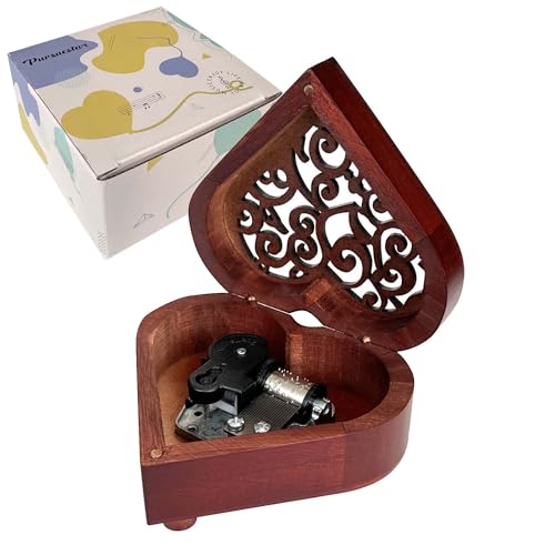 Pursuestar Edelweiss Wind Up Music Box, Heart Shaped Vintage Wood Carved Mechanism Musical Gift for Lover Girlfriend Wife Husband Valentine's Day Mother's Day Christmas Anniversary - style: Edelweiss