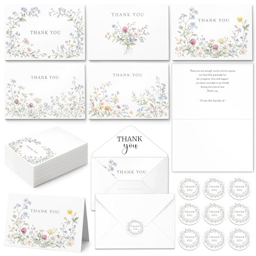 Fumete 50 Set Funeral Thank You Cards, Watercolor Wildflowers - style: Watercolor Wildflowers